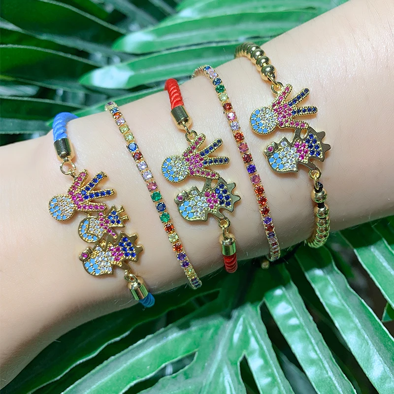 

2019 Trendy Dad Mom & Daughter Family Charm Bracelets For Women Girl Clear Cubic Zirconia Bracelets Adjustable Dropshipping
