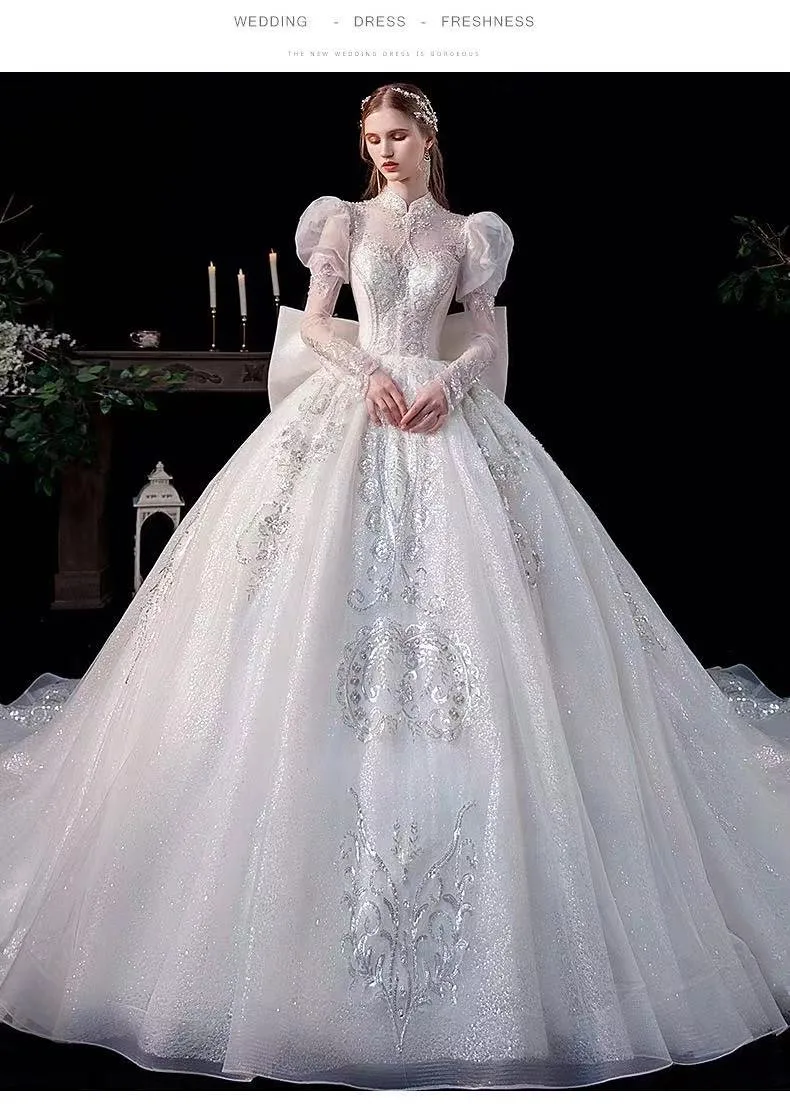 New Palace White Wedding Dresses Long 