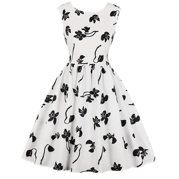 

Blue Floral Elegant Vintage Dress Women Summer A-Line Party Dresses Casual Sleeveless Beach Midi Dress Plus Size