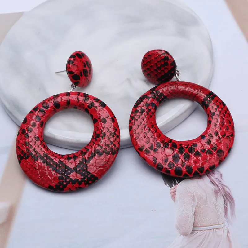 9 Colors Vintage Round Drop Earrings for Women Large Geometric Statement Earrings Snake Skin Pendant Earrings Fashion Jewelry