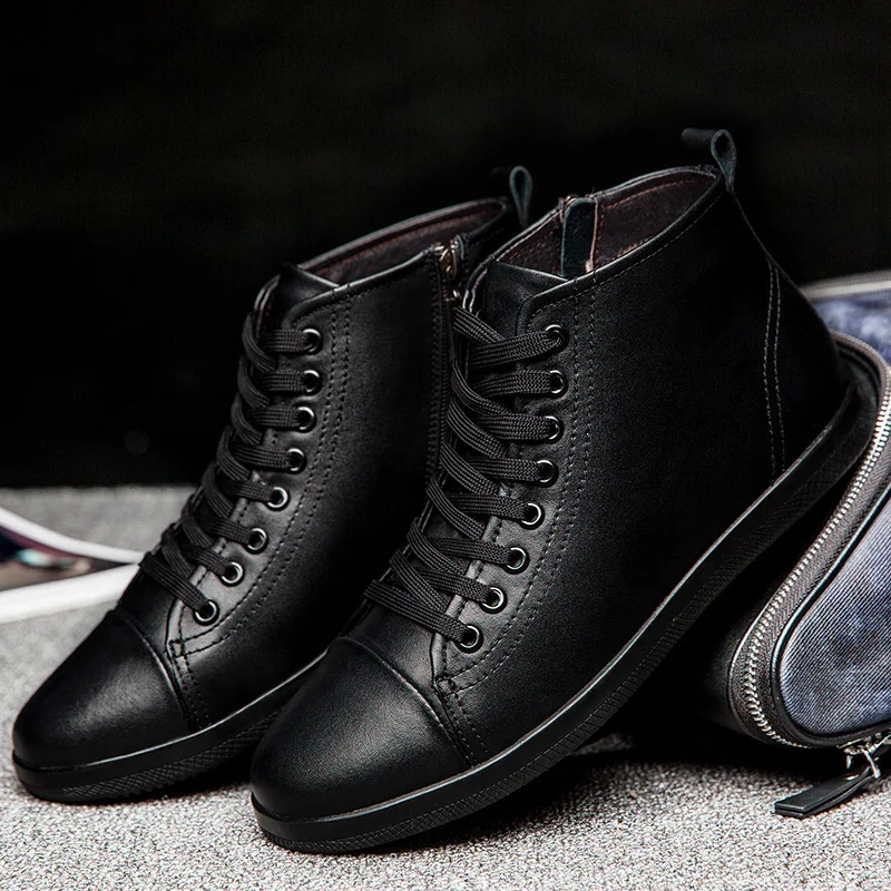 

Large Size England Men's Boot Casual Versatile Men Mid-high Leather Boot Winter New Style Cotton-padded Shoes with Velvet