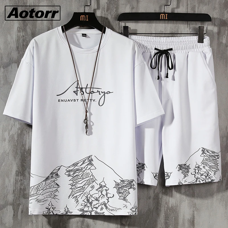 Chándal de manga corta con estampado para hombre, conjunto de ropa deportiva informal de 2 piezas, camiseta y pantalones cortos, ropa de calle de talla grande 4XL