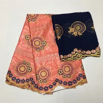 

African lace bazin riche getzner 2019 with lace fabric 5+2yards/lot embroidered fabric latest cotton made for big party lc6-4