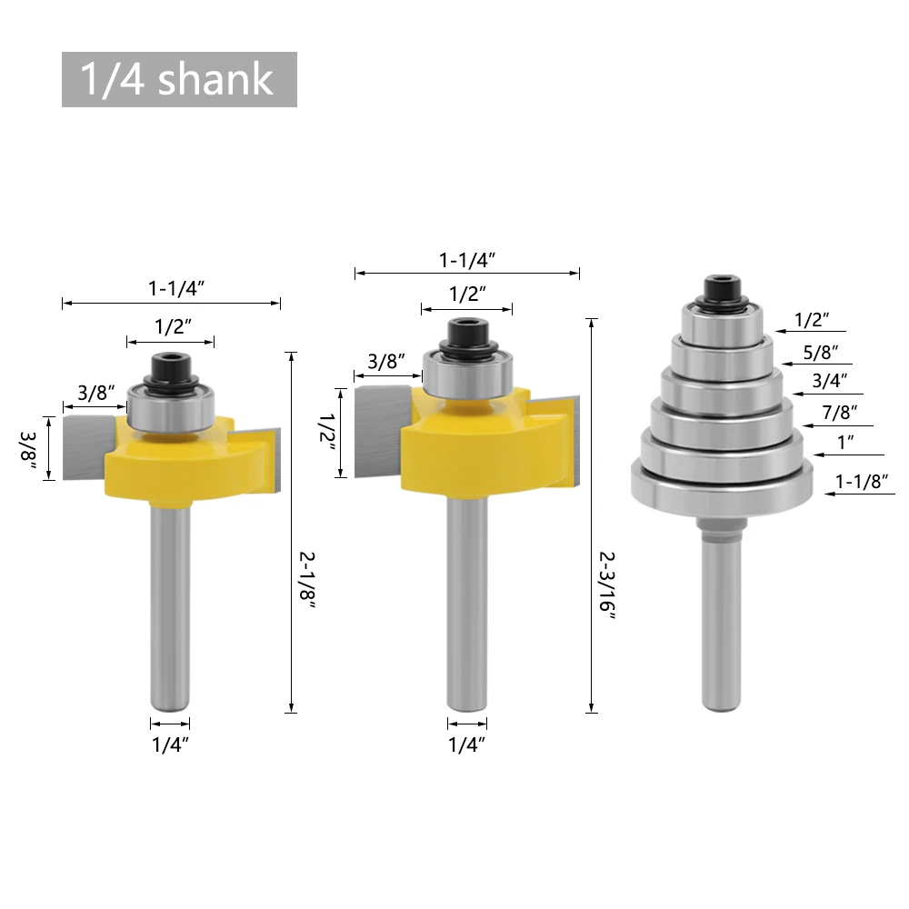 LA VIE 3 Stück 6 mm oder 1/4 Zoll Schaft Rabbet Router Bit mit 6 Lagern Set verstellbarer Zapfenschneider Hartmetall-Holzbearbeitungsbits – Detail 3