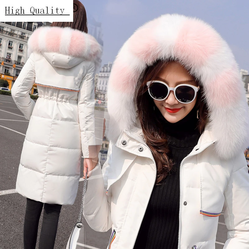 

Winter Down Jacket Woman Hooded Slim Long Down Coats Female 90% White Duck Down Parka Real Fox Fur Ladies Clothes 54988-3