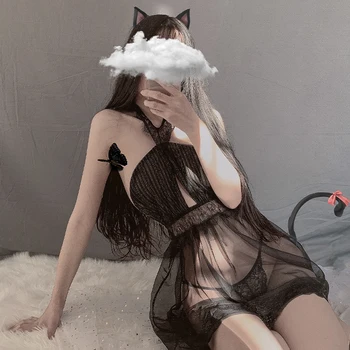 

Sexy Lingerie High-end Lace Hollow Out Back Nightgown Deep V Temptation Sleepwear Home Clothes Sling Sleeping Dress Night Dress