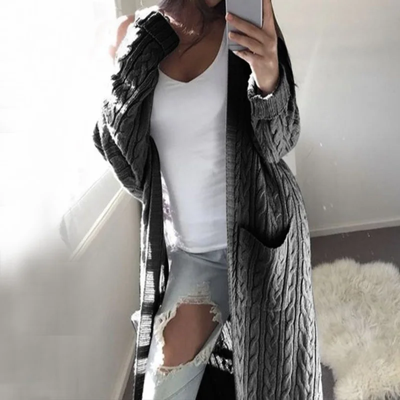 

Autumn Winter Long Cardigan Women Warm Sweater Winter Knitted Sweaters Ladies Women Sweater Cardigan Thicken Long Sweater Women