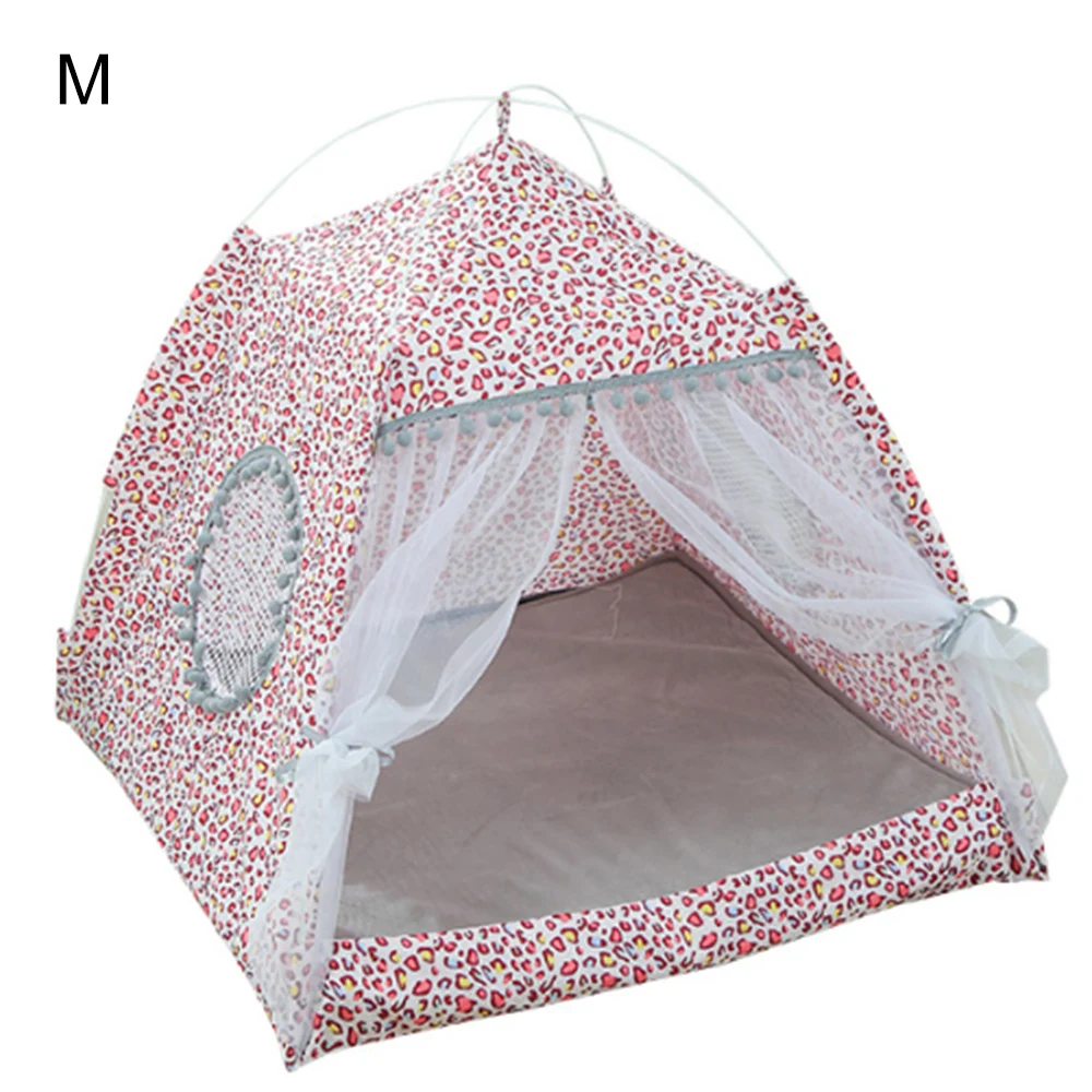 Portable Foldable Pet Dog Tent House Breathable Print Pet Cat House With Net Outdoor Indoor Mesh Cat Small Dog Tent House