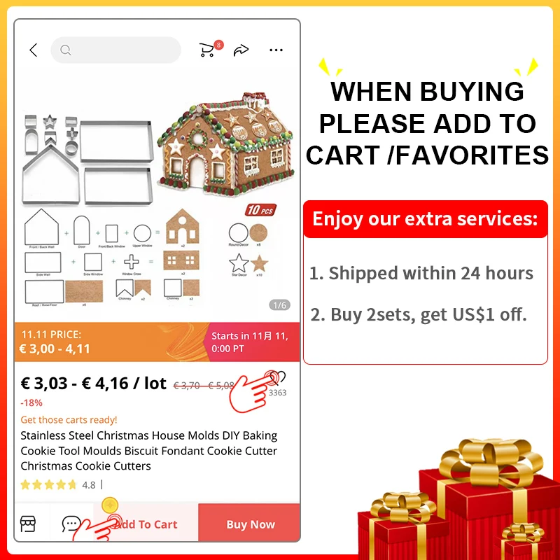 Stainless Steel Christmas Cookie Cutters Set Mold Gingerbread House Biscoito Biscuit Mould Xmas Tree Baking Accessories