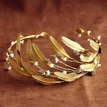 

European Retro Baroque Crown Bridal Tiara Headband Hair Accessories Gold Leaf Sen Female Headwear