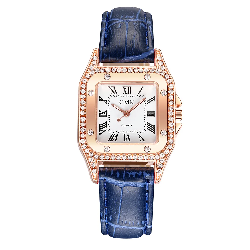 Женские часы роскошные квадратные алмазные часы женские минималистичные Повседневные платья кварцевые наручные часы черные кожаные часы relojes para mujer - Цвет: blue