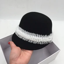 Шерстяная шляпа Женская qiu dong han edition tide joker? Бейсбольная кепка с тонким лицом, Короткие карнизы, модная жемчужная кружевная Кепка