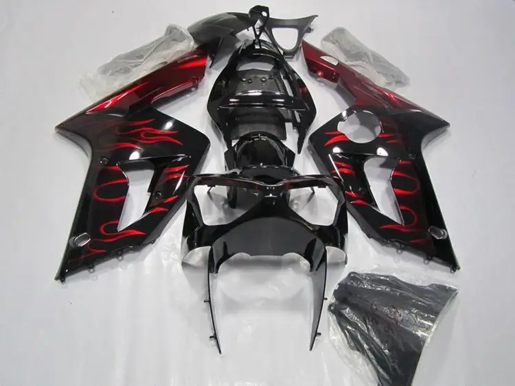 ABS Полный Обтекатель подходит для Kawasaki ZX6R 2003 2004 Мотоцикл Обтекатели ZX-6R 03 04 Ninja 636 Кузов Набор Черный Красный Пламя