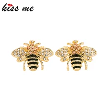 Kissme изысканный хрусталь черная эмаль милые насекомые пчелы золотой цвет серьги гвоздики для женщин Подарки Новая мода ювелирные изделия аксессуары