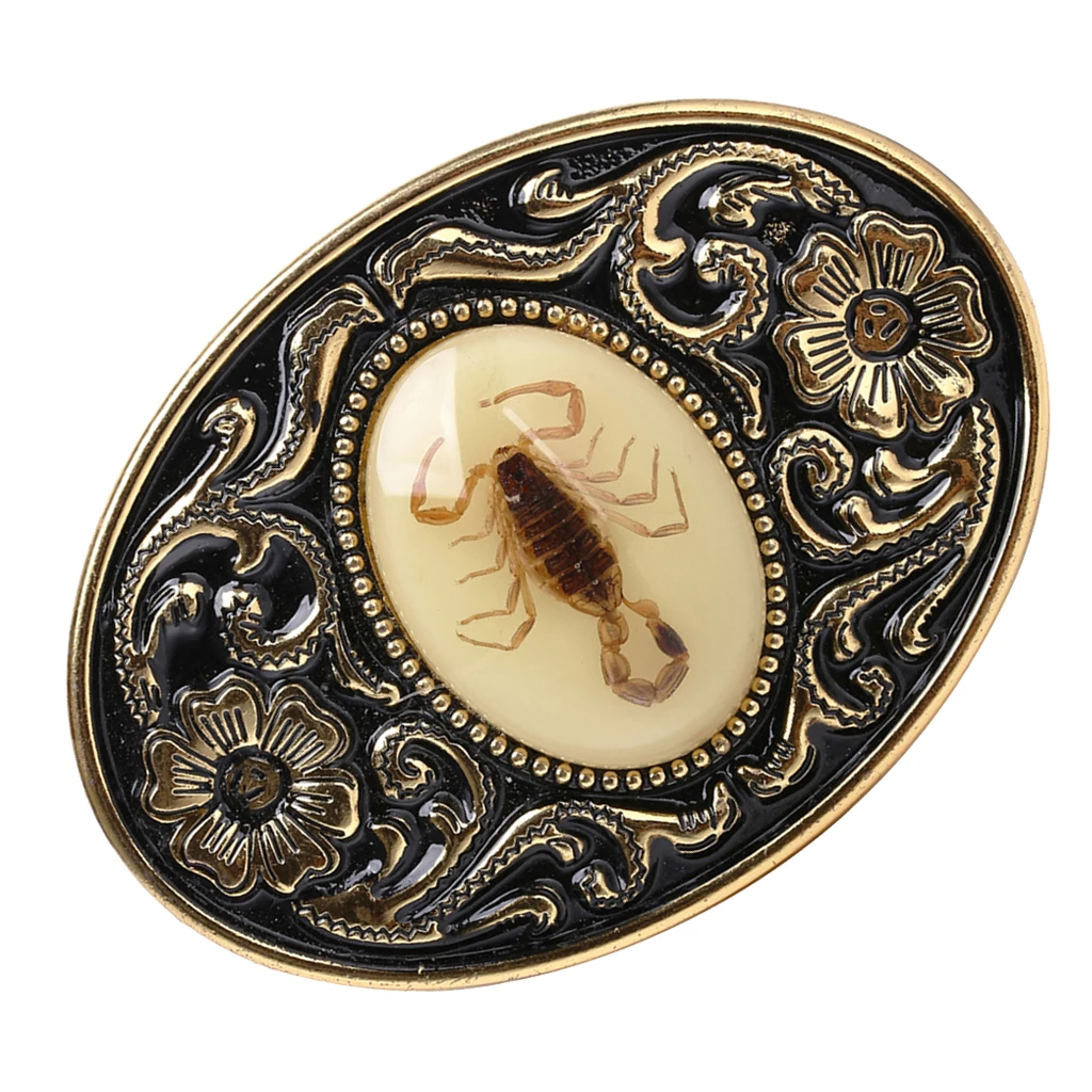 Scorpion Design Gold Tone Black Belt Buckle For Men Jeans Pants Accessories Luxurious Cowboy Buckle