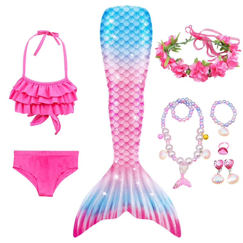 Girls Swimmable Mermaid Tail Princess Dress with Monofin Kids Holiday Costume Cosplay Swimsuit Swimming pretty woman costume