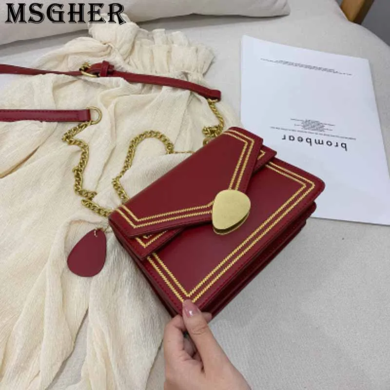 MSGHER Embroidery Thread Flap Women Bag Summer Gold Fashion Metal Sheet Hasp French Style Vintage Crossbody Female Bag WB2865