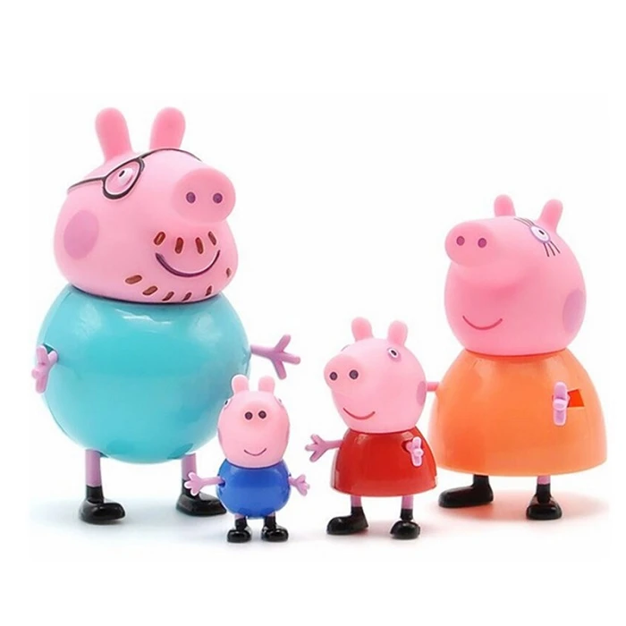 4 Pcs Оригинальные куклы Peppa Pig, Джордж, 25 шт., набор, фигурки из аниме, игрушки из мультфильма, семейные друзья, Свинка Пеппа, вечерние игрушки для детей, подарок на день рождения, Рождество - Цвет: 4 Pcs