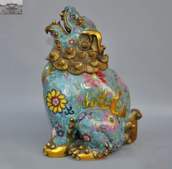 

christmas Old Palace Fengshui Bronze Cloisonne enamel Foo Dog Statue Incense burner Censer New Year