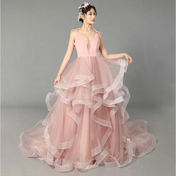 

Formal Evening Dress K371 Floor-Length Ball Gowns Sleeveless V-Neck Elegant Party Dresses Lace Up Backless Women Vestidos 2020