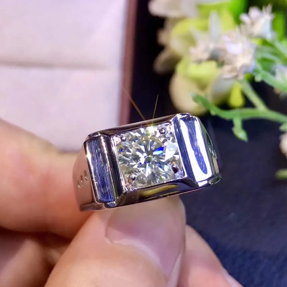 Kkmall Store круглое серебряное кольцо Moissanite 1.00ct D VVS роскошное свадебное кольцо Moissanite для мужчин серебряное кольцо 925