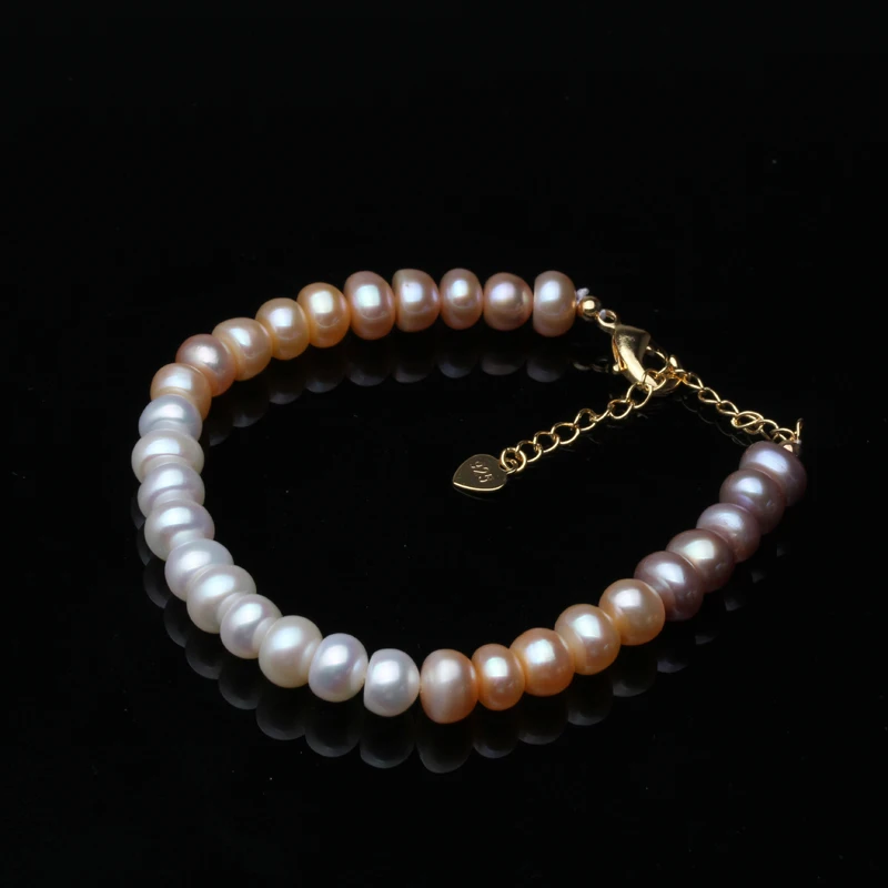 Fashion Natural Freshwater Pearl Bracelet For Women,Rainbow Gradient Pearl Strand Bracelet Wedding Girl Gifts