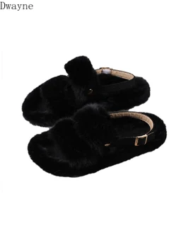 

2020 autumn and winter new Korean fashion wild flat belt buckle wearing fur slippers children