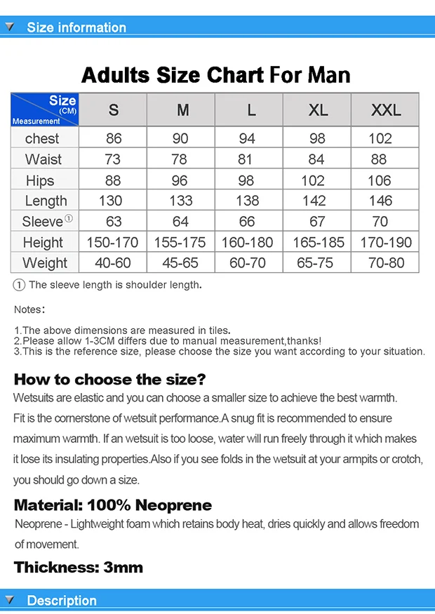 Adults Size Chart For Man 620