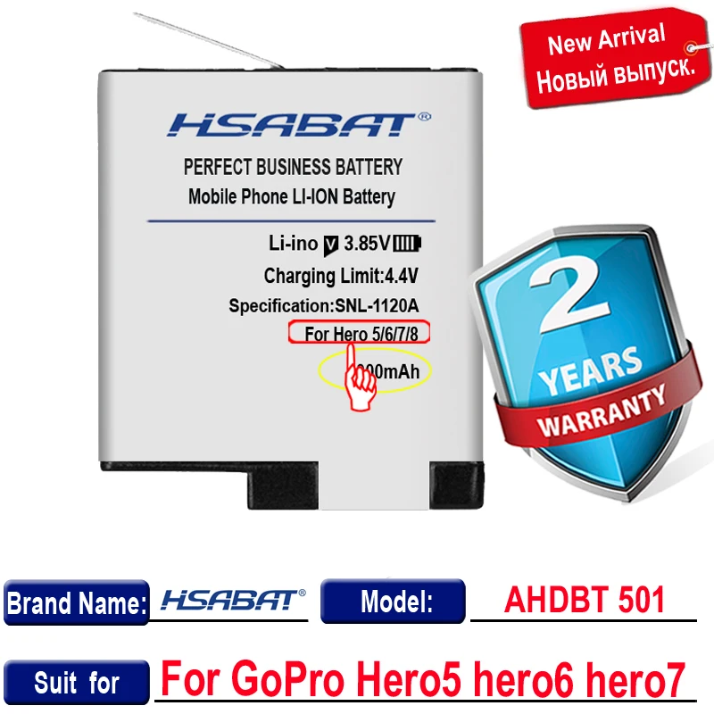 HSABAT 2000 мАч AHDBT 501 аккумулятор высокой емкости для GoPro Hero 7 hero 6 5 7|Цифровые