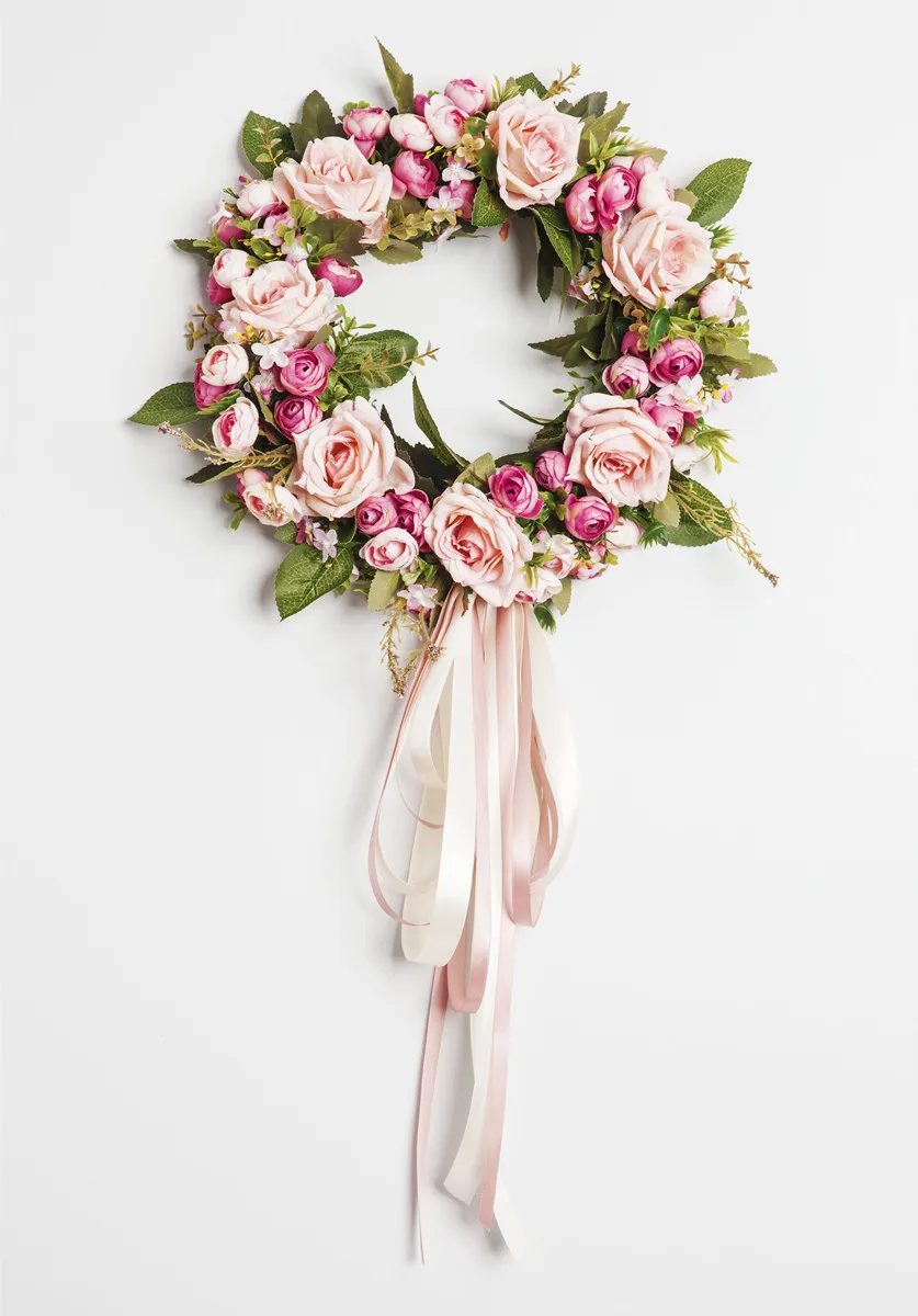 Beautiful Wedding Party Home Decor Artificial Rose Flowers Wreath Round Heart Shape Floral Loop For Wall Door Hanging Decoration - Цвет: 32cm