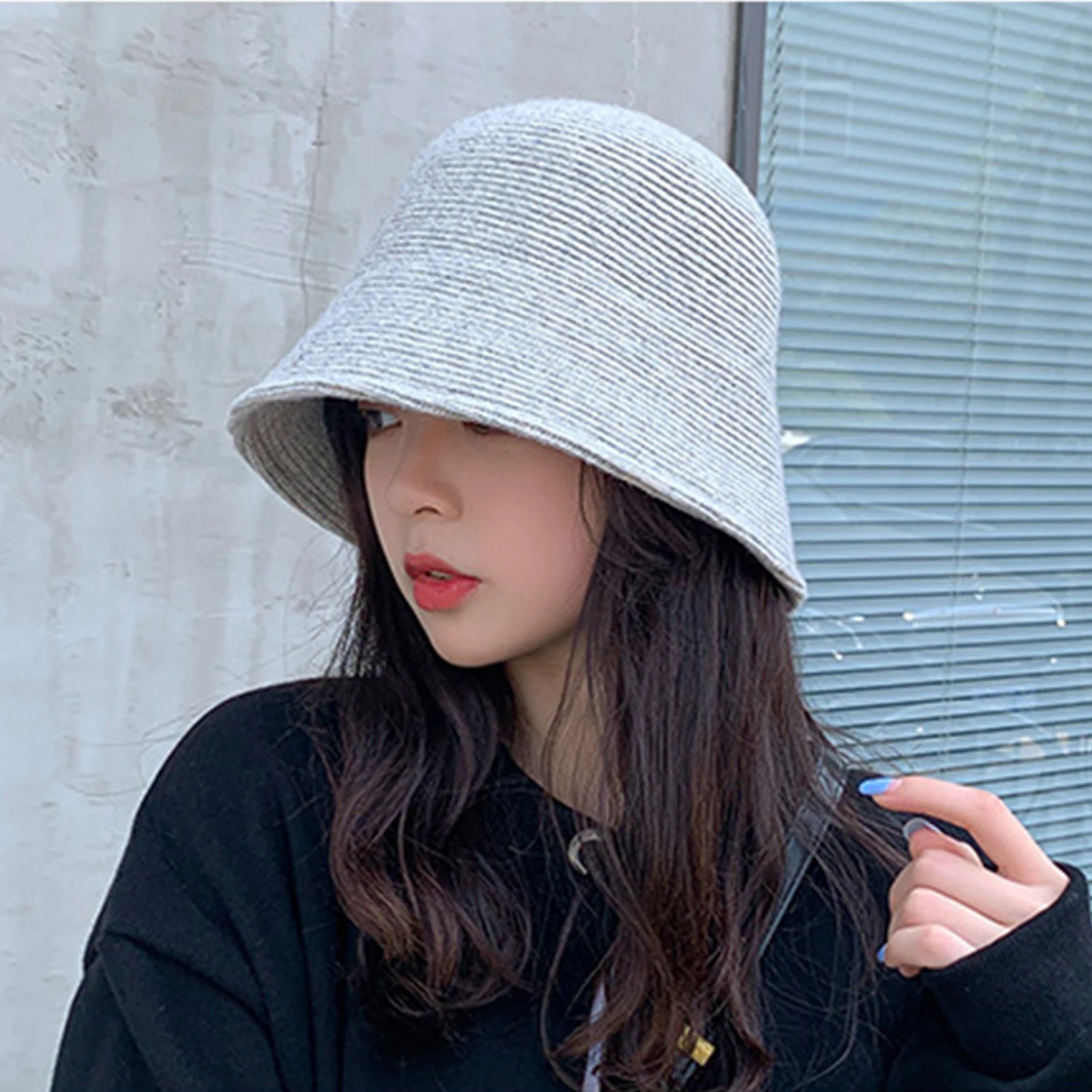 white bucket hat Women Solid Color Wool Bucket Hat Drawstring Fisherman Vintage Knitted Basin Cap female bucket hat