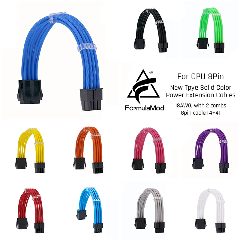 FormulaMod Fm-NC8P CPU 8Pin (4+4) Stromverlängerungskabel für Motherboard 8-polige 18AWG einfarbige Kabel mit Kabelkamm