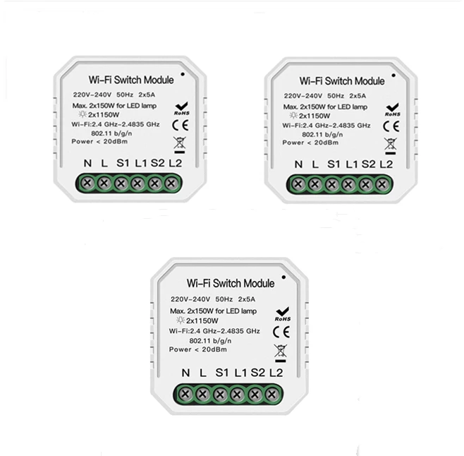 2 банды 2 способ Wifi дистанционный переключатель освещения Diy выключатель модуль Smart Life/Tuya приложение дистанционное управление, работа с Alexa Echo Google Home - Комплект: 3