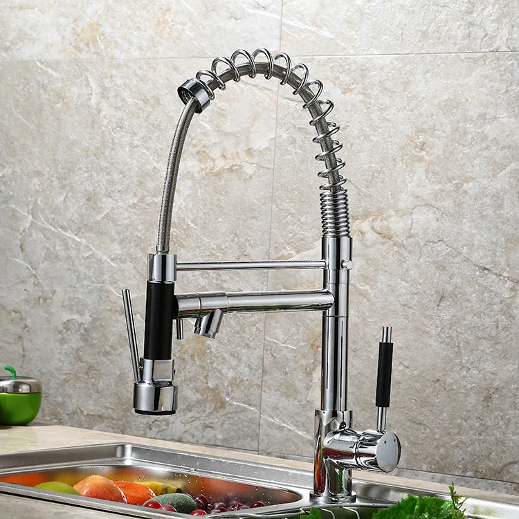 

Vertical Type Complete Copper Kitchen Faucet Kitchen Sink Hot And Cold Mixing Faucet Multi-functional Rotating Spring Tap