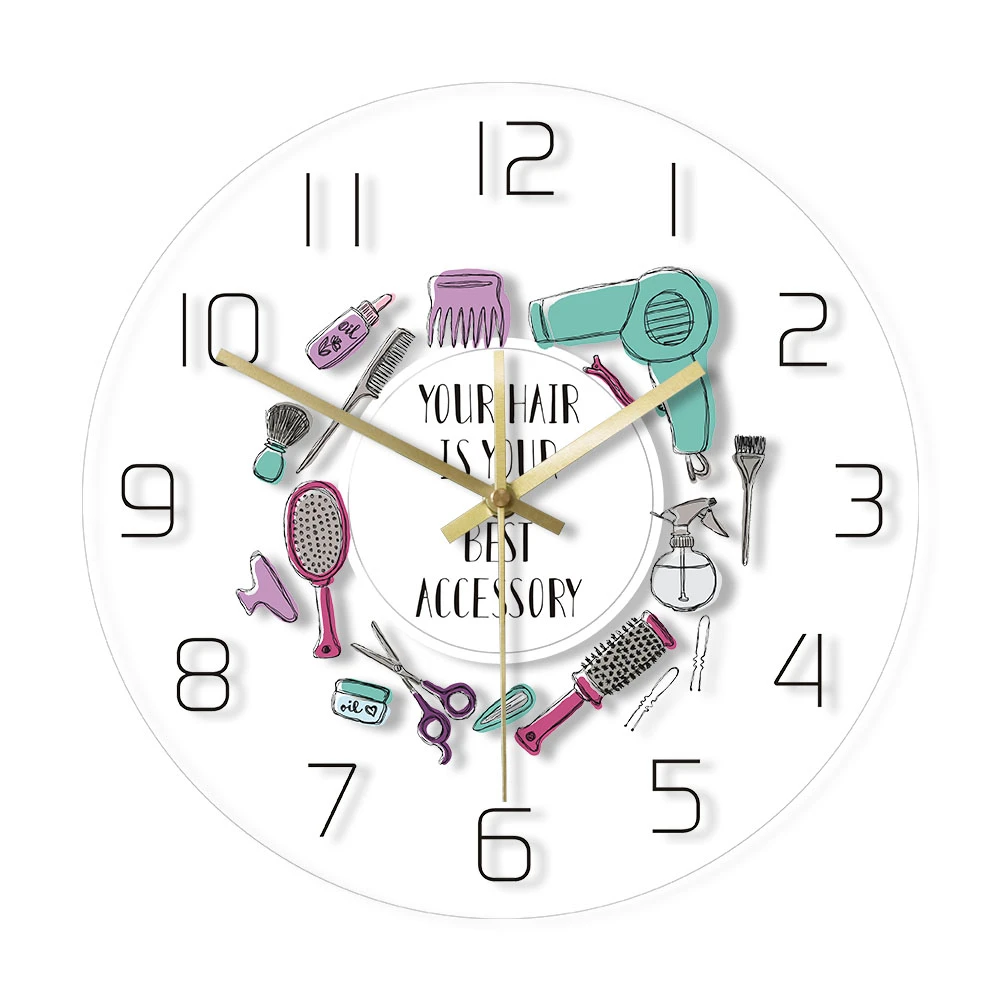 Your Hair Is Your Best Accessory Hairstylist Promotional Design Modern Print Wall Clock Barber Shop Decor Watch Hairdresser Gift Wall Clocks Aliexpress