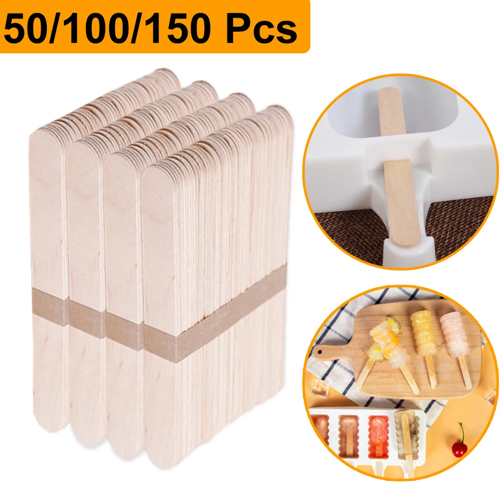 Buen trato 50/100/150 uds/conjunto de madera de palos de helado palitos de madera Natural Pop paleta de madera de palito de artesanía helado Accesorios Lnwy3k8q70R