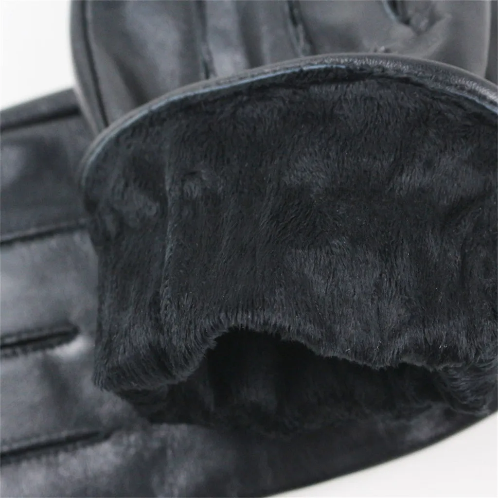 Leather Warm Thermal Lined Wrist Strap Gloves Men Winter Touch Screen Mittens Windproof Sports Fitness Outdoor Skiing Glove#LR3
