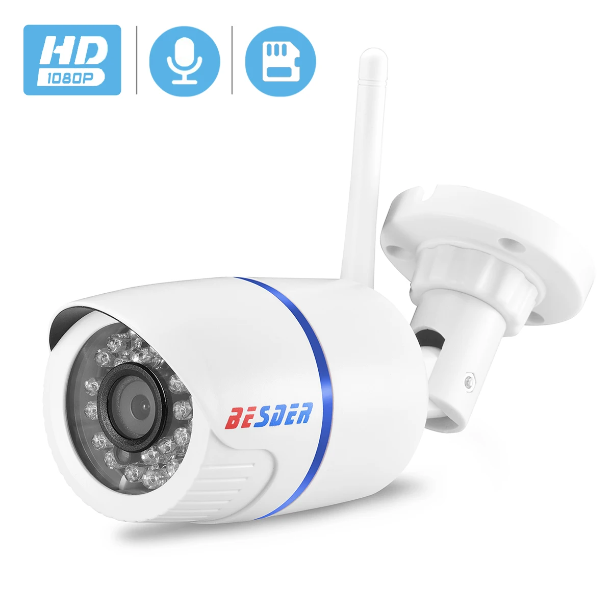 

BESDER1080P IP Camera Wifi IR Night Vision SD Card Wireless Camera 2MP Audio Record Bullet Onvif CCTV Outdoor Video Surveillance