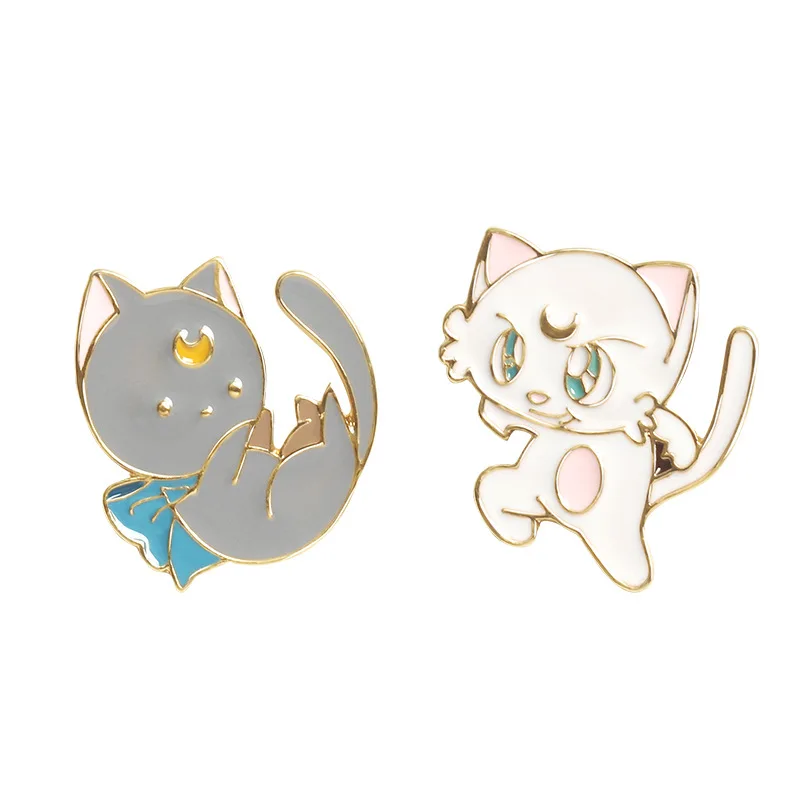 2 Pin корейский мультфильм милый эльф броши-кошки для женщин котенок значки с животными Эмаль Булавка ювелирные изделия Одежда рюкзак аксессуары безделушки