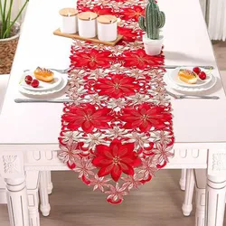 Europe Hollow Art Christmas Flower Wedding Decoration Embroidery Table Runner Flag Fabric Cover Lace Tablecloth Kitchen Decor