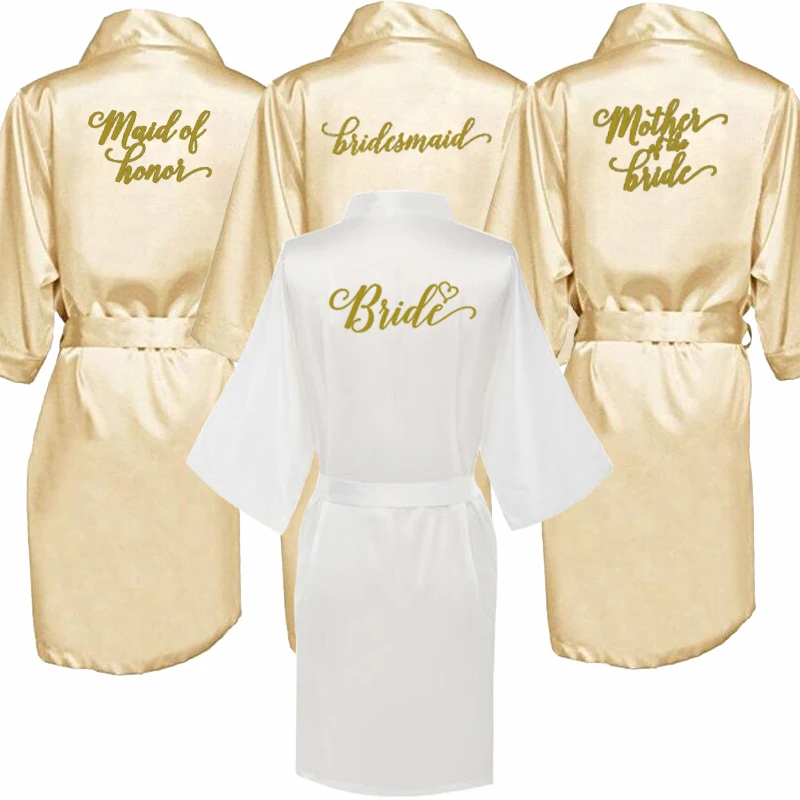 new Champagne bathrobe bride satin-silk robe women bridal party sister team mother shower gift bridesmaid wedding short robes