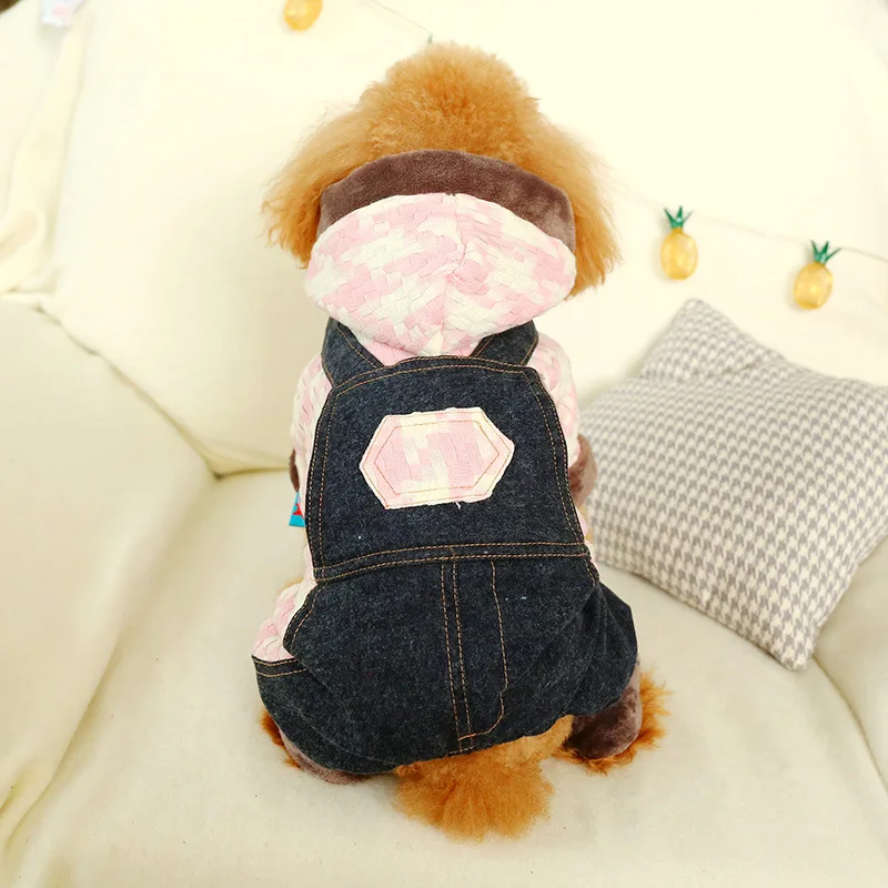 

Winter Style Warm Thick Cotton-padded Clothes Pet Clothes Thousands of Birds Sub-Pocket Suspender Pants Teddy Bichon Puppy Dog C