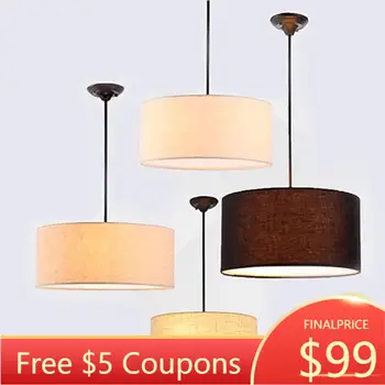 

Restaurant Single Odern Minimalist Warm Bedside Lamp Personality Living Room Round Fabric Chandelie New Chinese LED Bulbs E27 AC