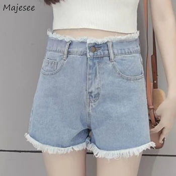 

Shorts Women Chic Tassel Hem Casual Solid Black High Waist Ladies Shorts Summer Clasic Vintage All-match Oversize Woman Clothes