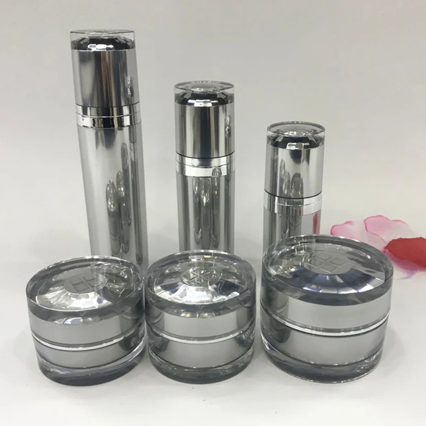 50 г cyliner форма блестящие серебряные акриловая кремовая бутылка, пластиковые банки для eyecream/Сущность/ночь крем упаковка для косметики
