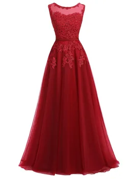 

Prom Dresses Tulle Evening Gown Women Sleeveless Appliques A-Line Floor-Length Elegant Evening Dress Party Vestidos de noite
