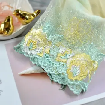 

28cm Wide 3meter/lot Summer New Polyester Big Flower Embroidered Lace Trimmings Light Green/Coffee X920