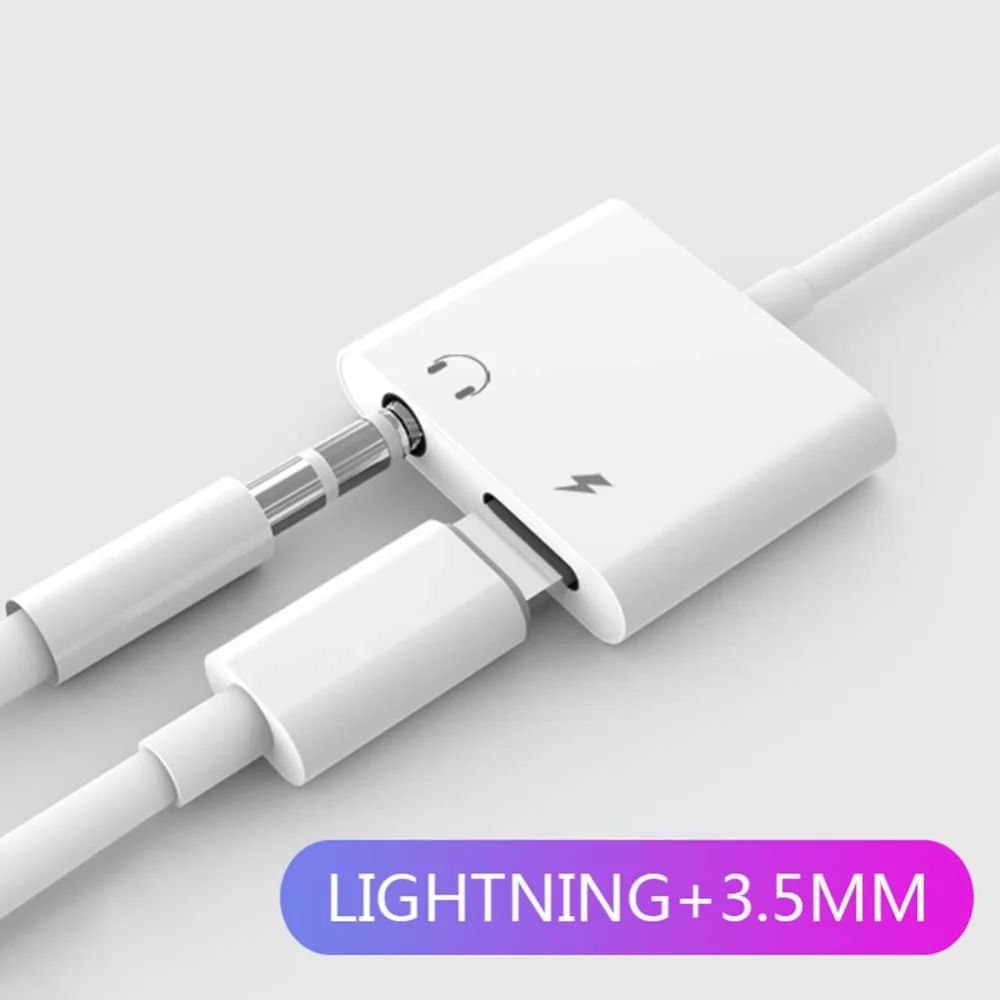 

2 in 1 Earphone Audio Adapter Charging Cable Mobile Phone Dual Jack For iPhone 7 8X For Lightning To 3.5mm Audio Headphone Cable
