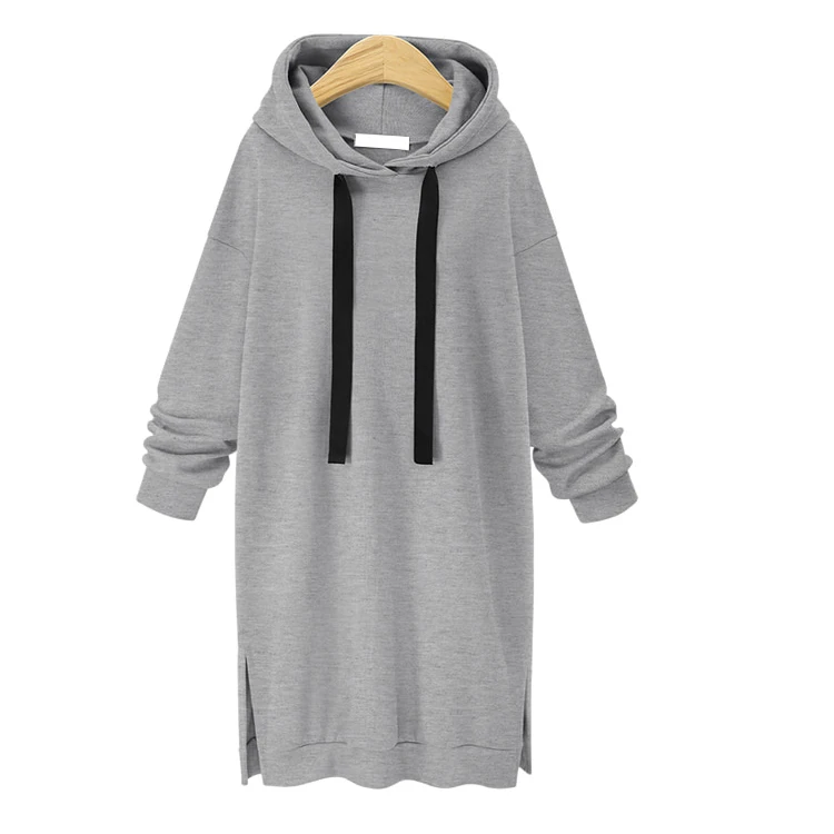 gray Korean Style Women Sweatshirts Fashion Mid-Long Style Loose Pullover With Cotton Women Hoodies Sweatshirts Female Casual - Цвет: gray