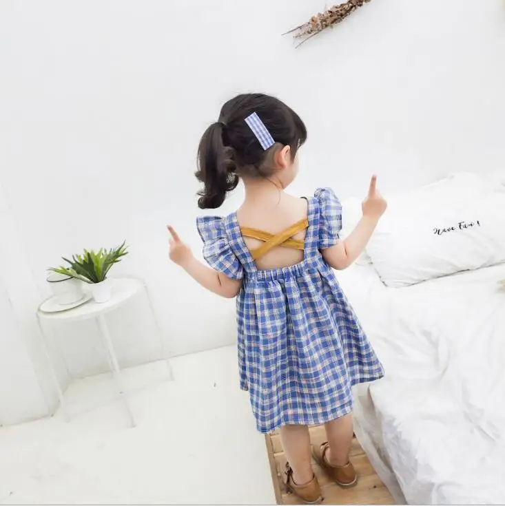 Новое Стильное платье в клетку для девочек модные летние платья с оборками для девочек От 1 до 6 лет, PP657